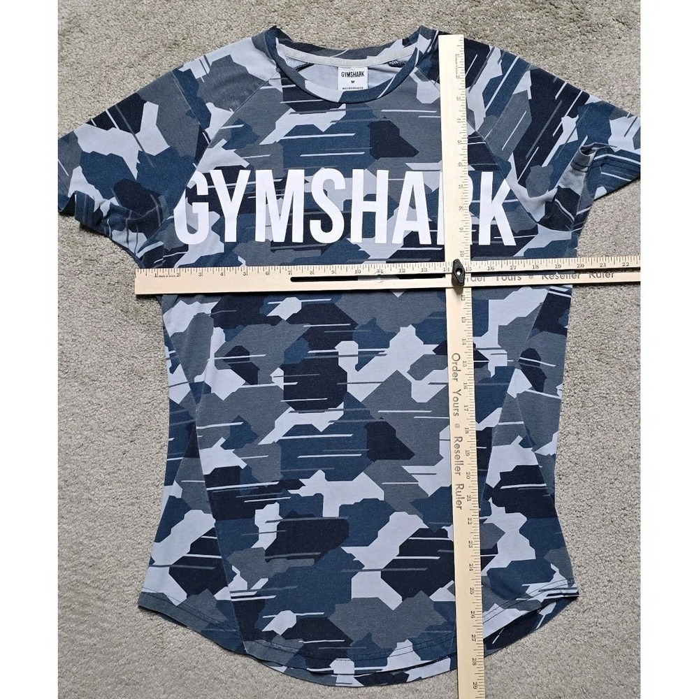 Gymshark Shirt Mens M Blue Camo Short Sleeve Athletic Tee Gym Training Spellout - Picture 8 of 12